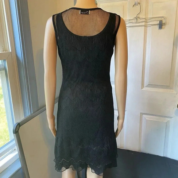 VTG Y2K Orange USA Whimsigoth Witchy Midi Dress S-M Mesh Open Knit Black Stretch - Picture 15 of 16